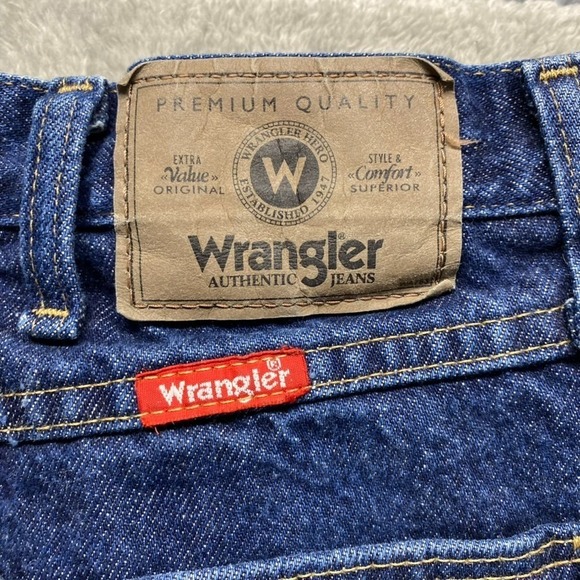 Wrangler Jeans Mens 34X34 Blue Regular Straight Dark Wash Workwear Denim - Picture 7 of 10
